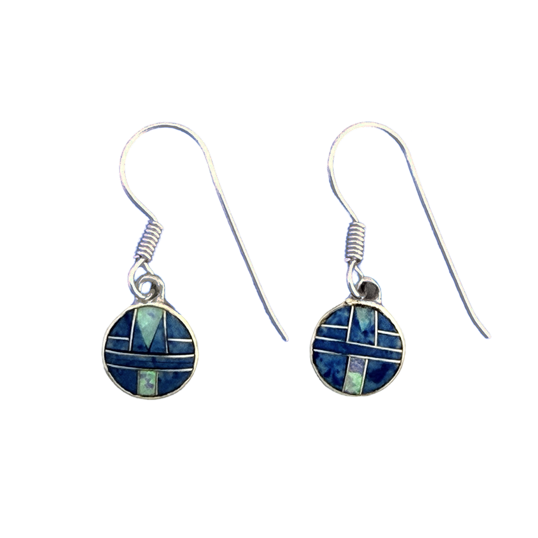 Inlay E-2046S-wire <br> Sterling earring inlay round small on wire with lab created opal - Image 6