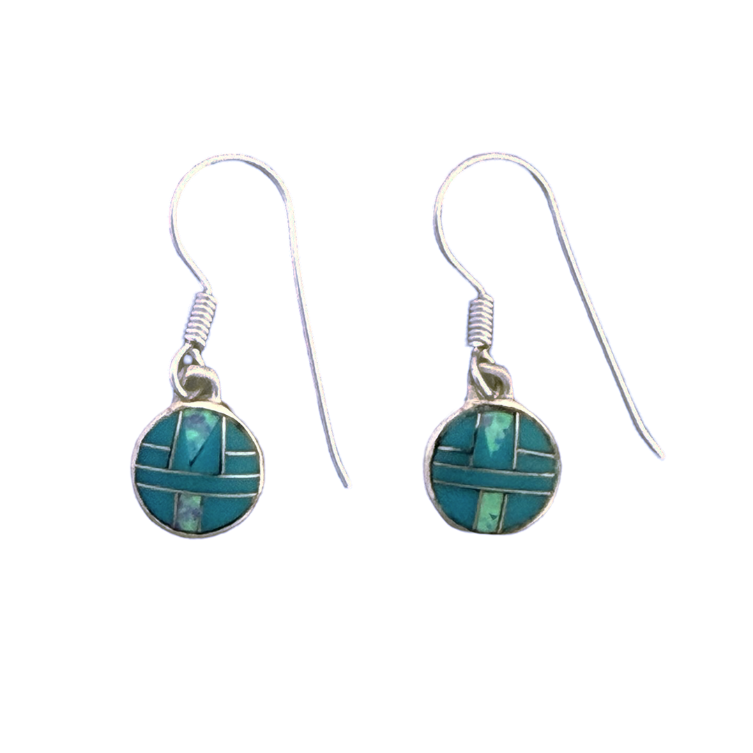 Inlay E-2046S-wire <br> Sterling earring inlay round small on wire with lab created opal - Image 3
