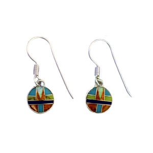 Inlay E-2046S-wire <br> Sterling earring inlay round small on wire with lab created opal