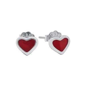 Close-Out-23142 <br> ear stud red enamel heart .925 RP