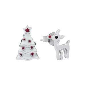 Close-Out-27288 <br> ear stud tree n reindeer .925 RP