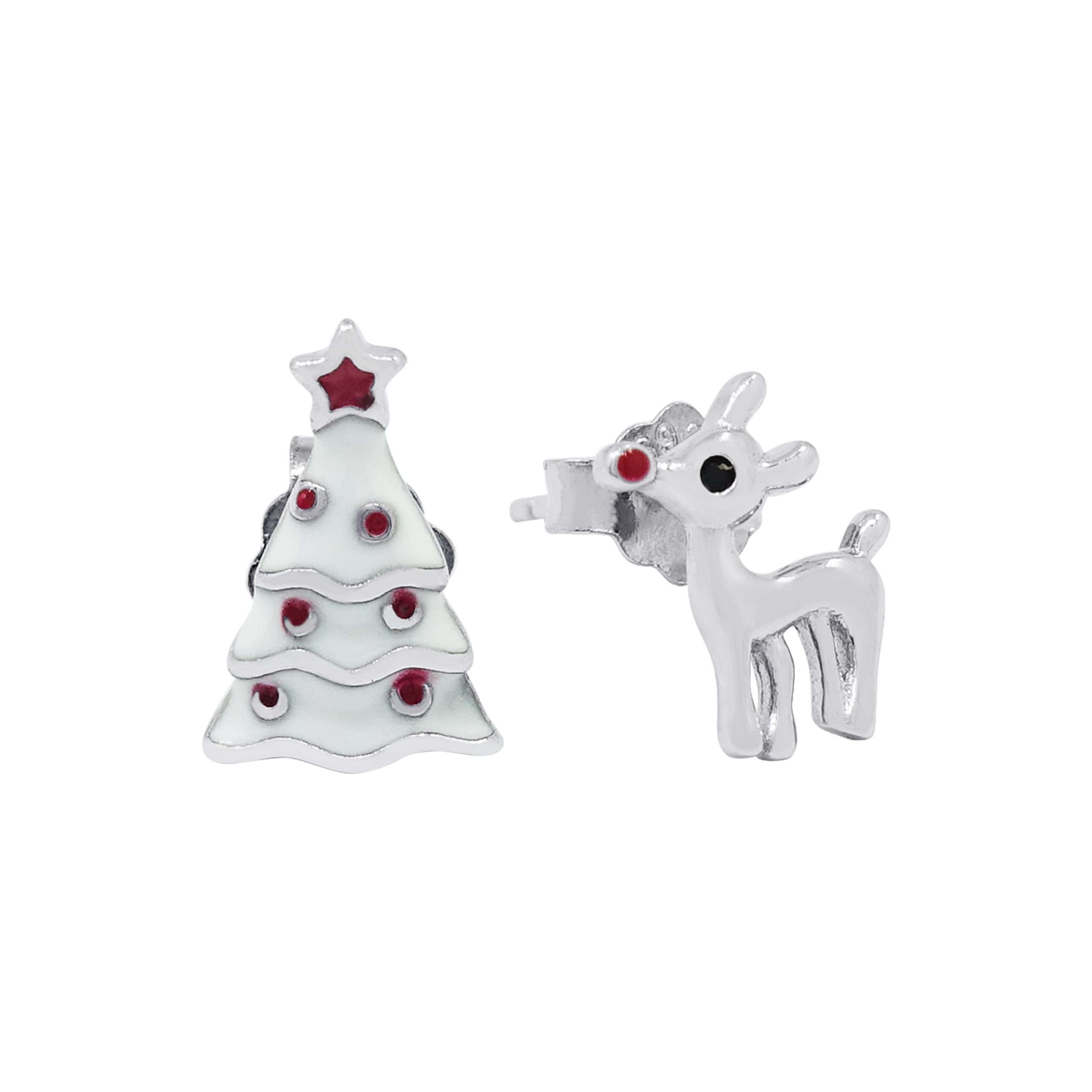 Close-Out-27288 <br> ear stud tree n reindeer .925 RP - Image 1