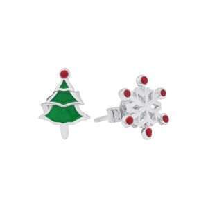 Close-Out-27289 <br> ear stud enamel snowflake n tree .925 RP