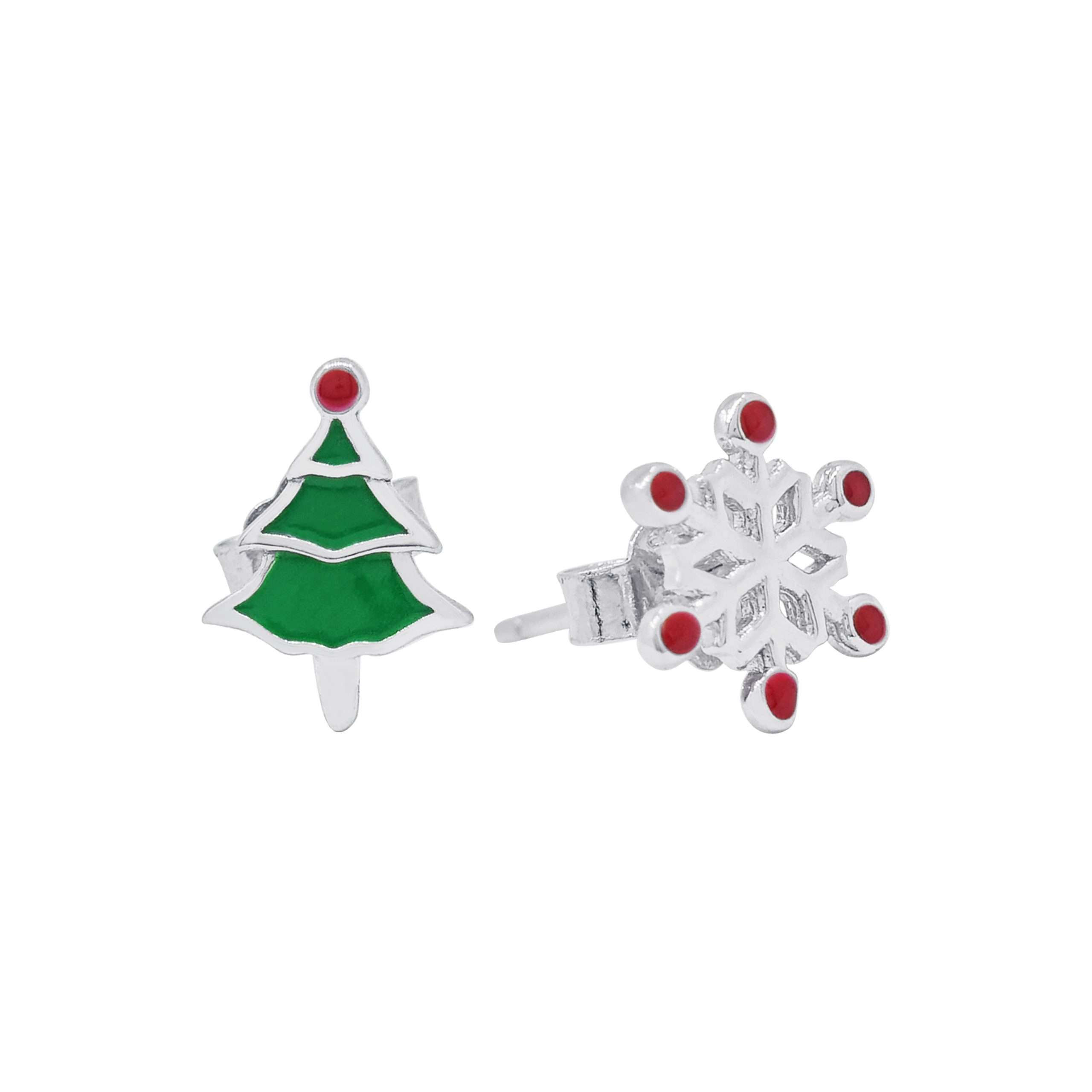 Close-Out-27289 <br> ear stud enamel snowflake n tree .925 RP - Image 1