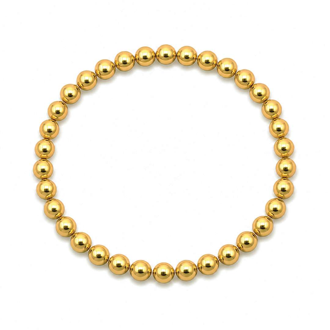 Fashion 404005 <br> Fashion bracelet 5mm bead 18K gold plated brass - set of 6 - Image 1