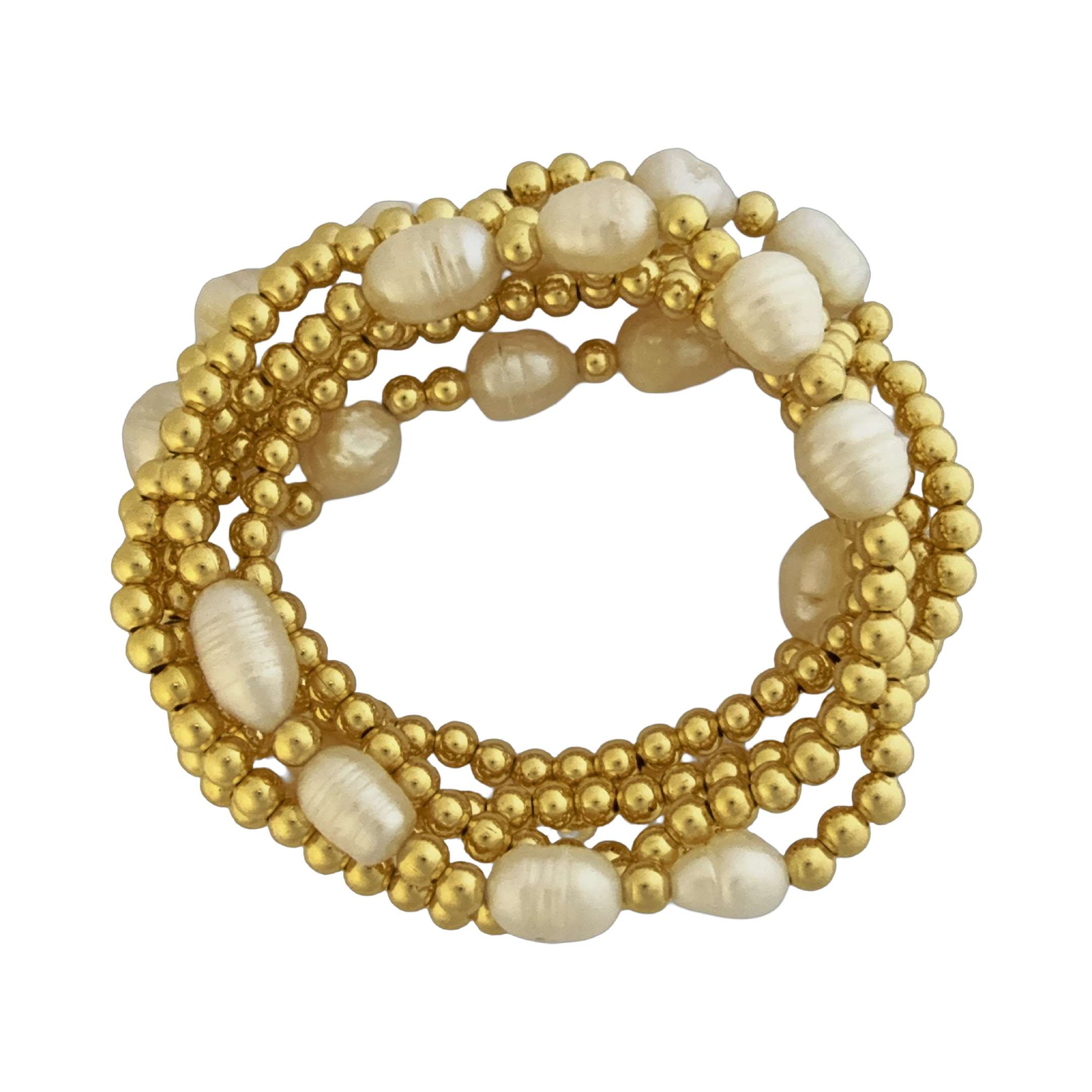 Fashion 404021 <br> Fashion bracelet 4mm goldplated brass w/ 4 pearls - set of 6 - Image 2