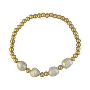 Fashion 404021 <br> Fashion bracelet 4mm goldplated brass w/ 4 pearls - set of 6