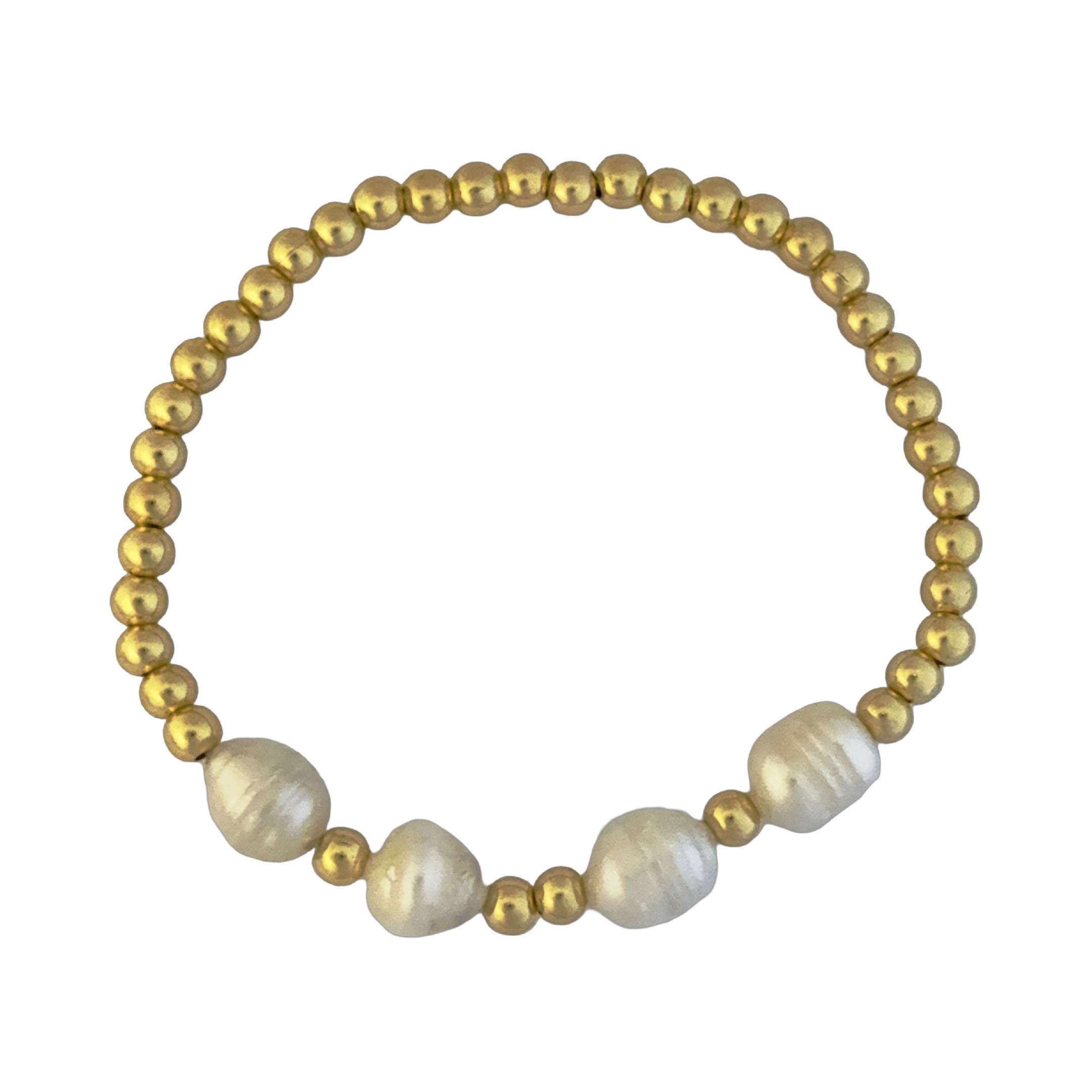 Fashion 404021 <br> Fashion bracelet 4mm goldplated brass w/ 4 pearls - set of 6 - Image 1