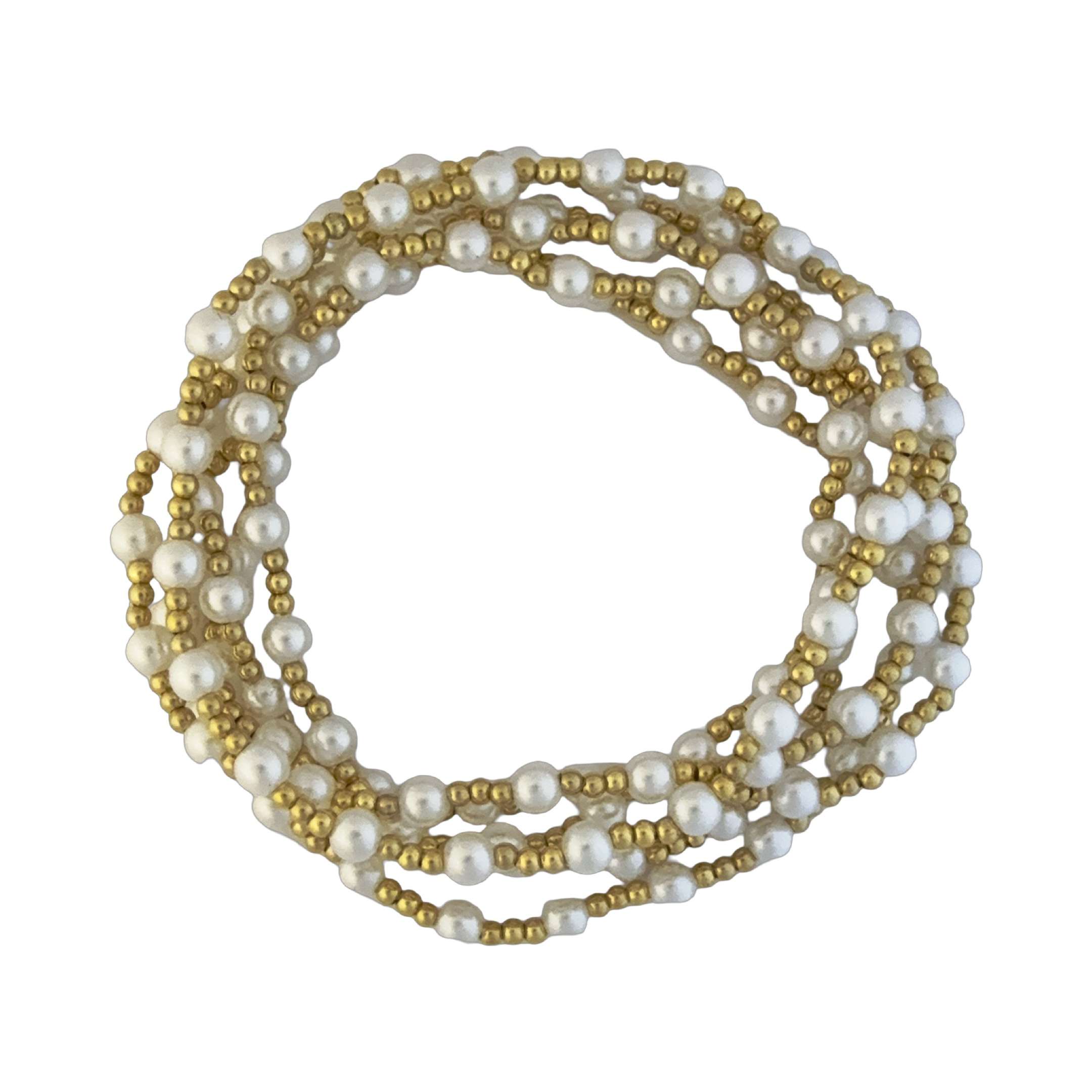 Fashion 404022 <br> Fashion bracelet 2mm goldplated brass alternating  w/ pearls - set of 6 - Image 2
