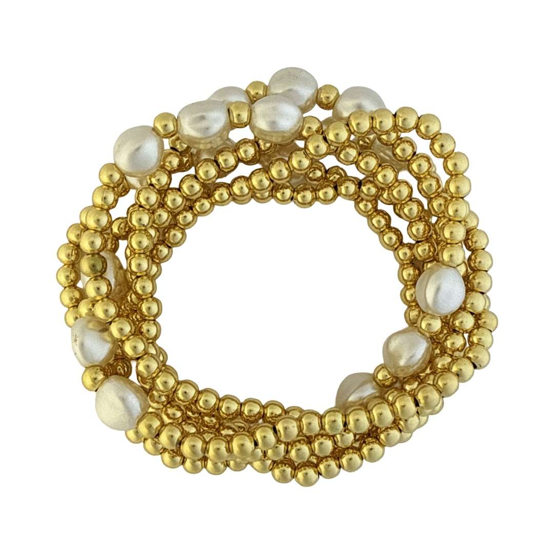 Fashion 404024 <br> Fashion bracelet 4mm goldplated brass w/ 3 pearls - set of 6 - Image 2