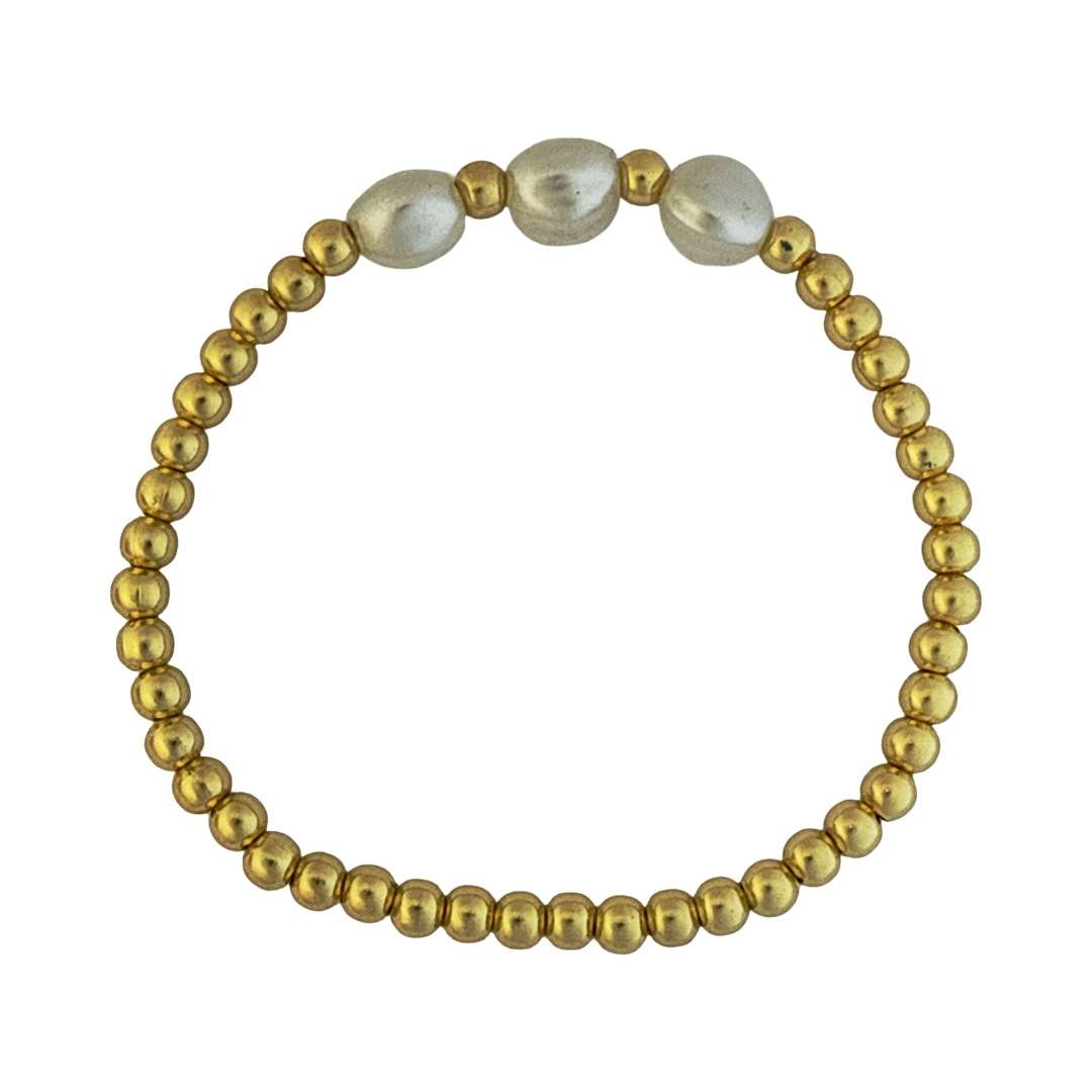 Fashion 404024 <br> Fashion bracelet 4mm goldplated brass w/ 3 pearls - set of 6 - Image 1