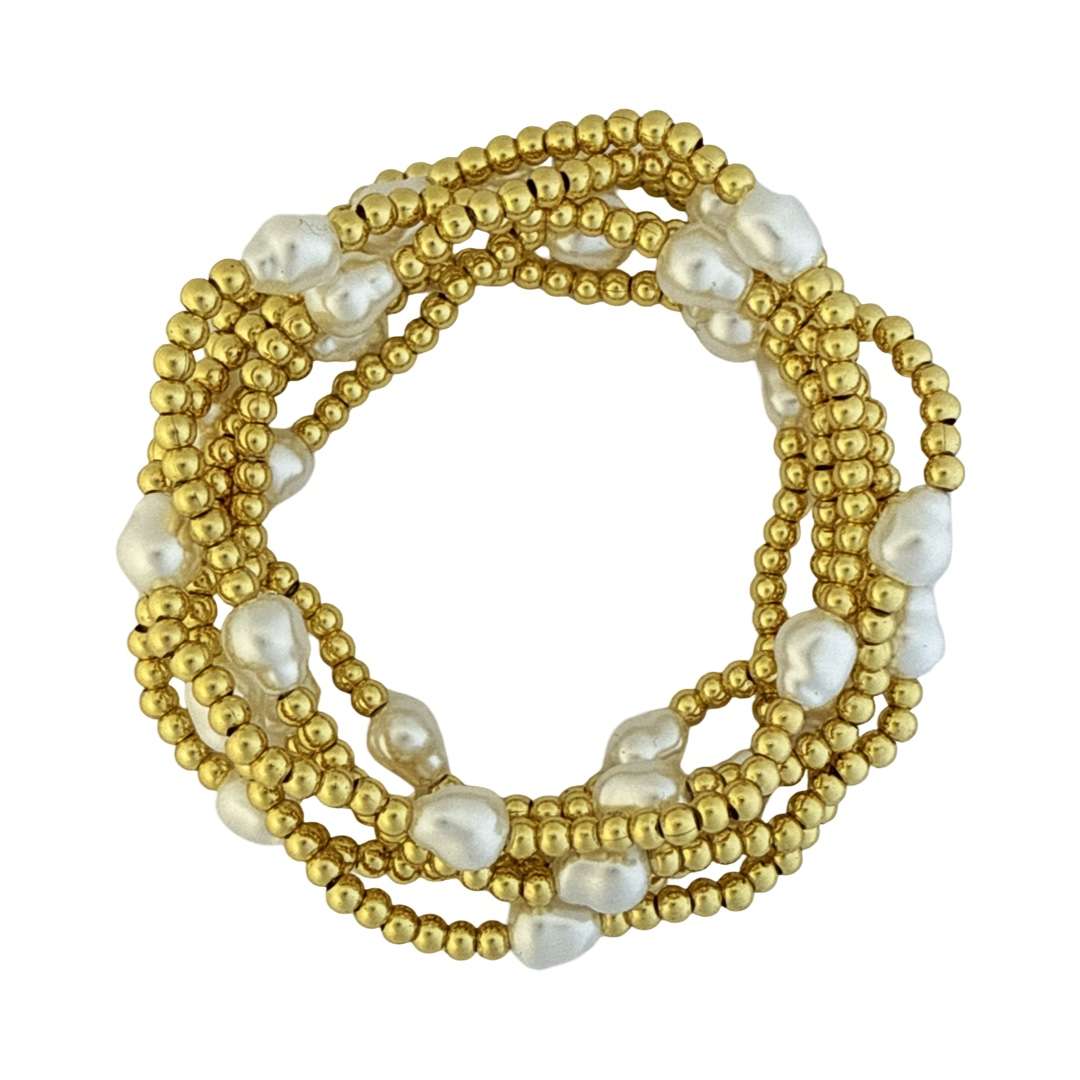 Fashion 404025 <br> Fashion bracelet 3mm goldplated brass w/ 5 pearls - set of 6 - Image 2