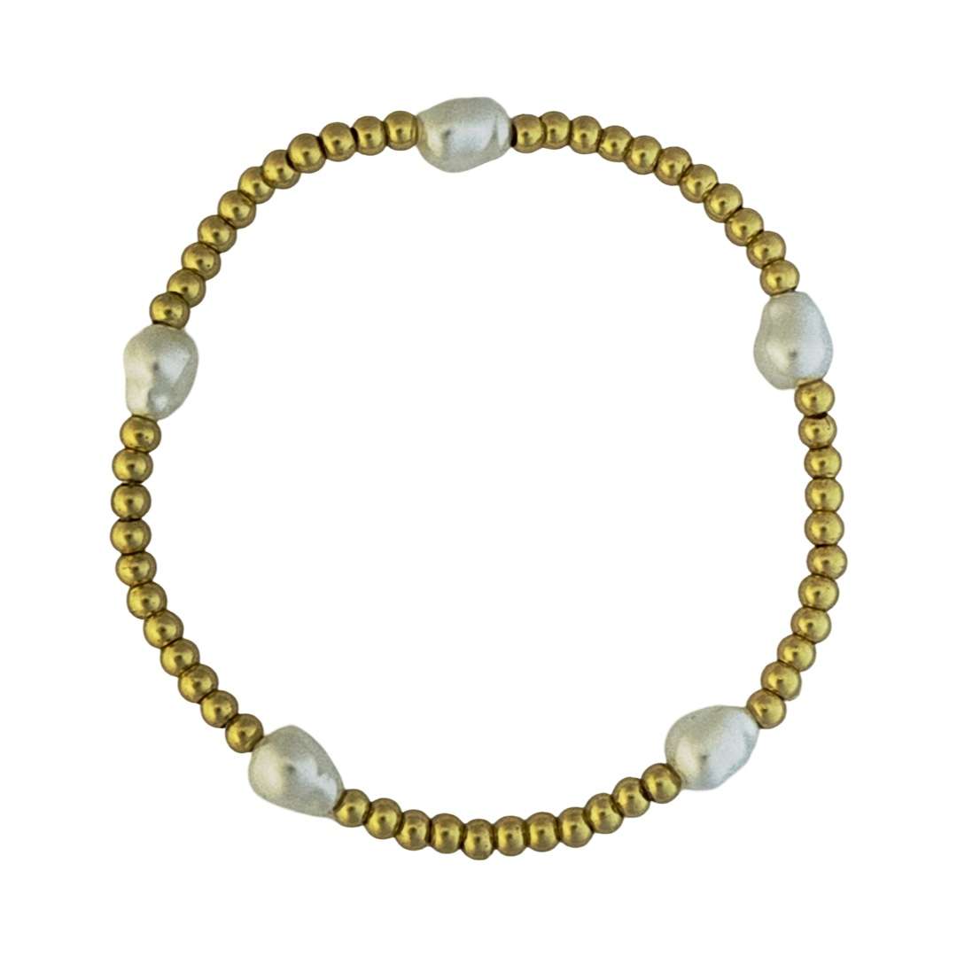 Fashion 404025 <br> Fashion bracelet 3mm goldplated brass w/ 5 pearls - set of 6 - Image 1
