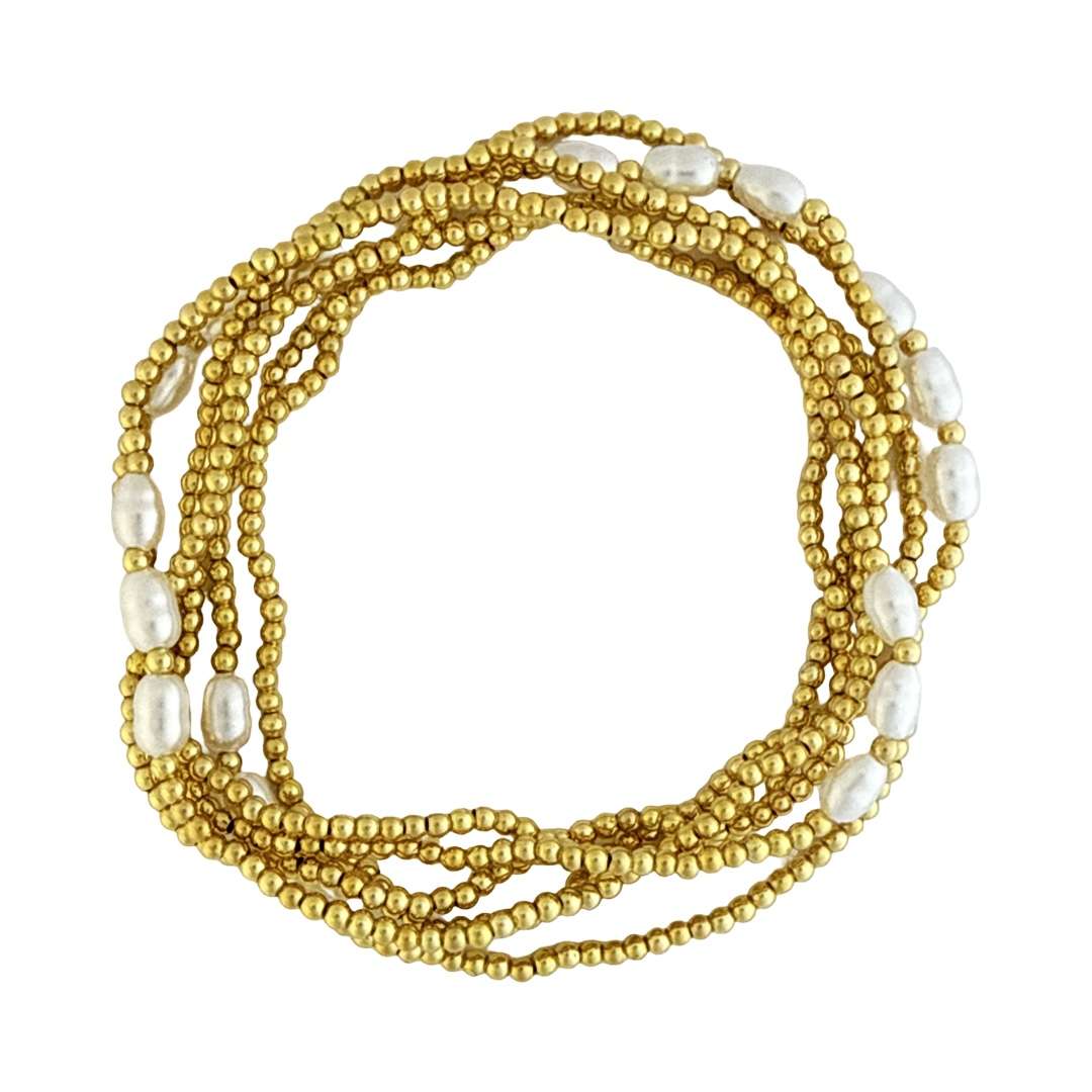 Fashion 404026 <br> Fashion bracelet 2mm goldplated brass w/ 3 oval pearls - set of 6 - Image 2