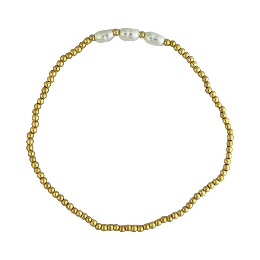 Fashion 404026 <br> Fashion bracelet 2mm goldplated brass w/ 3 oval pearls - set of 6 - Image 1