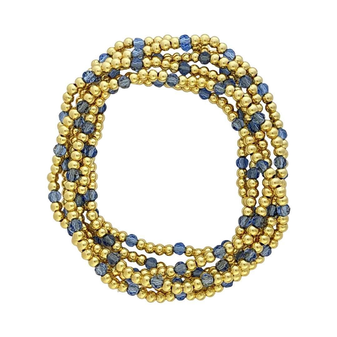 Fashion 404031 <br> Fashion bracelet 3mm goldplated brass w/faceted colored beads - sapphire blue - set of 6 - Image 2
