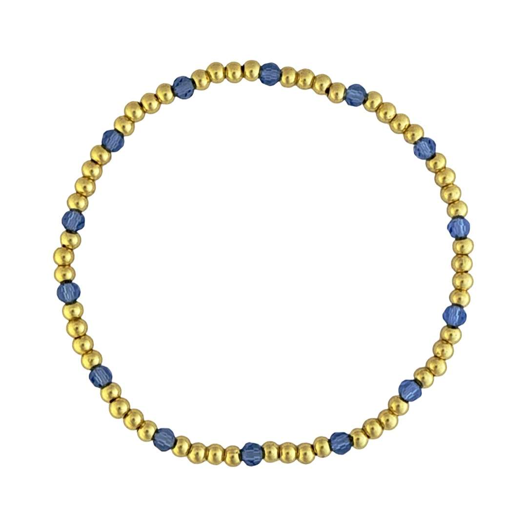 Fashion 404031 <br> Fashion bracelet 3mm goldplated brass w/faceted colored beads - sapphire blue - set of 6 - Image 1