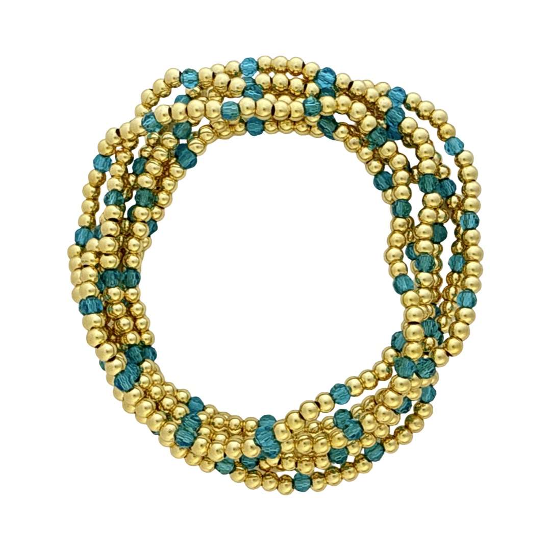 Fashion 404032 <br> Fashion bracelet 3mm goldplated brass w/faceted colored beads - light blue - set of 6 - Image 2