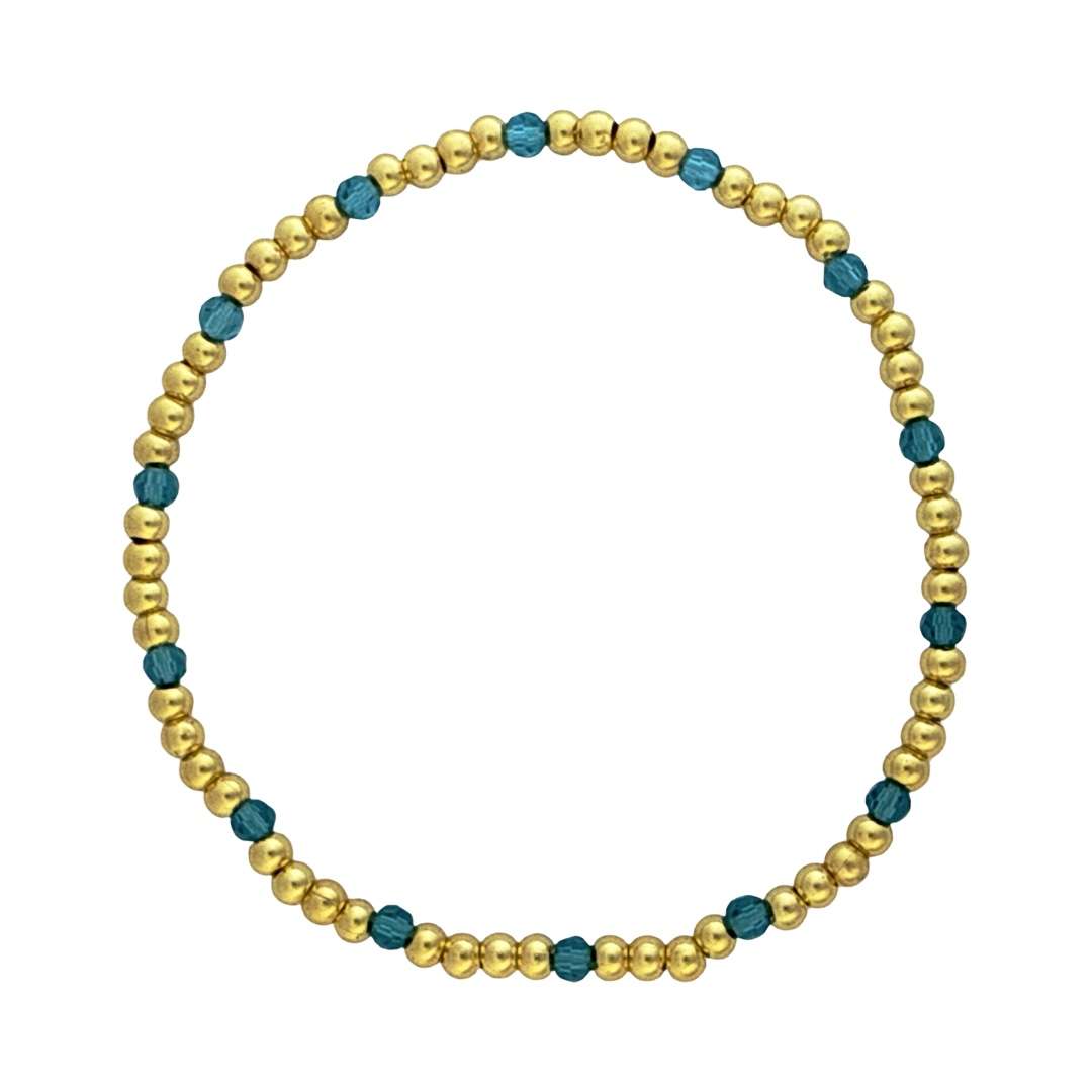Fashion 404032 <br> Fashion bracelet 3mm goldplated brass w/faceted colored beads - light blue - set of 6 - Image 1