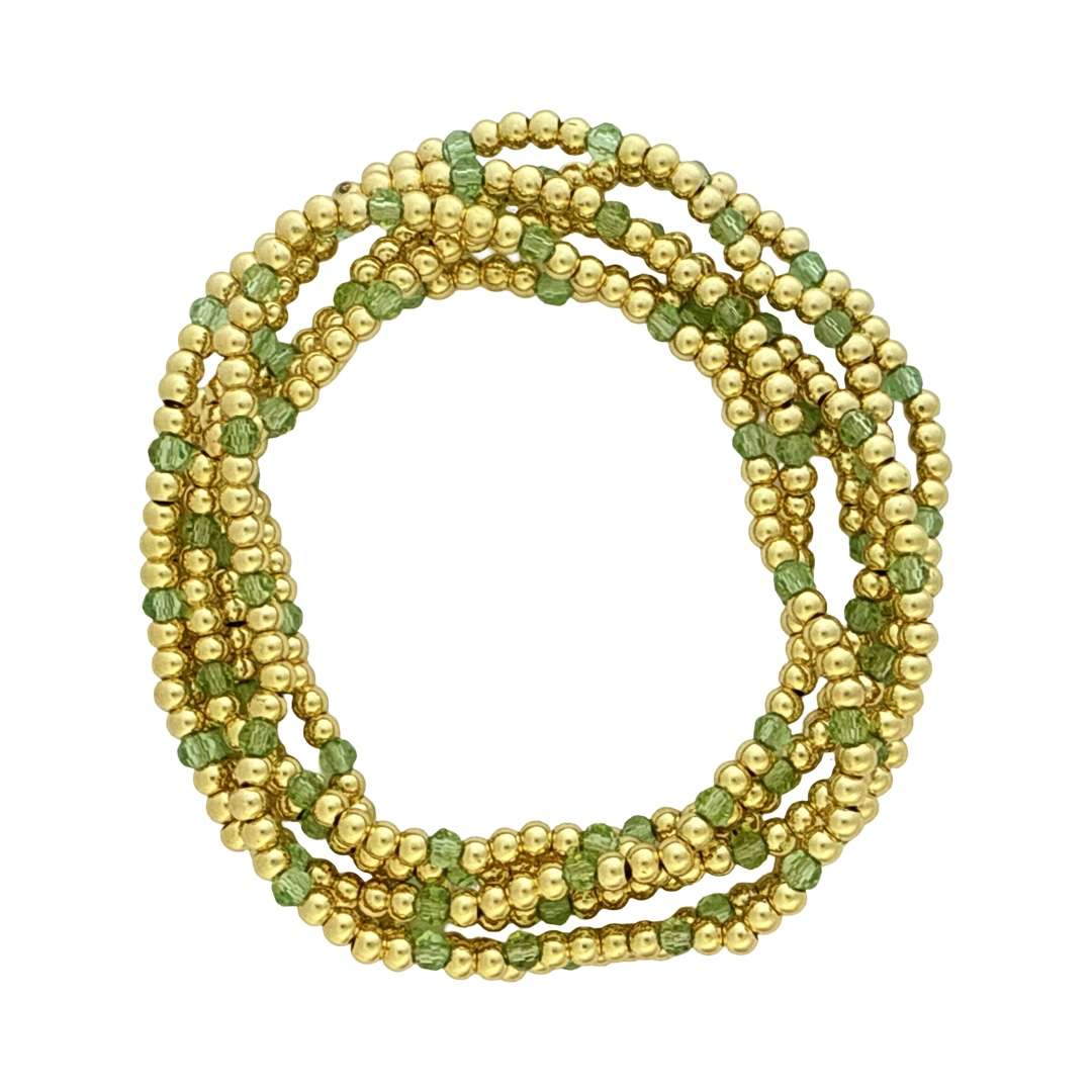 Fashion 404033 <br> Fashion bracelet 3mm goldplated brass w/faceted colored beads - light green - set of 6 - Image 2