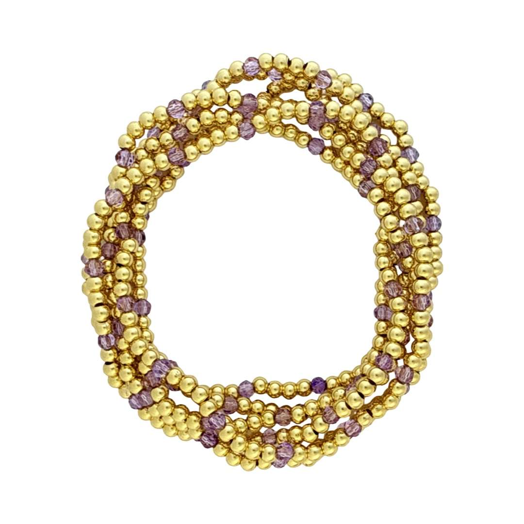 Fashion 404034 <br> Fashion bracelet 3mm goldplated brass w/faceted colored beads - light purple - set of 6 - Image 2