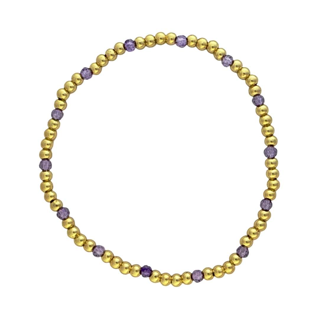 Fashion 404034 <br> Fashion bracelet 3mm goldplated brass w/faceted colored beads - light purple - set of 6 - Image 1