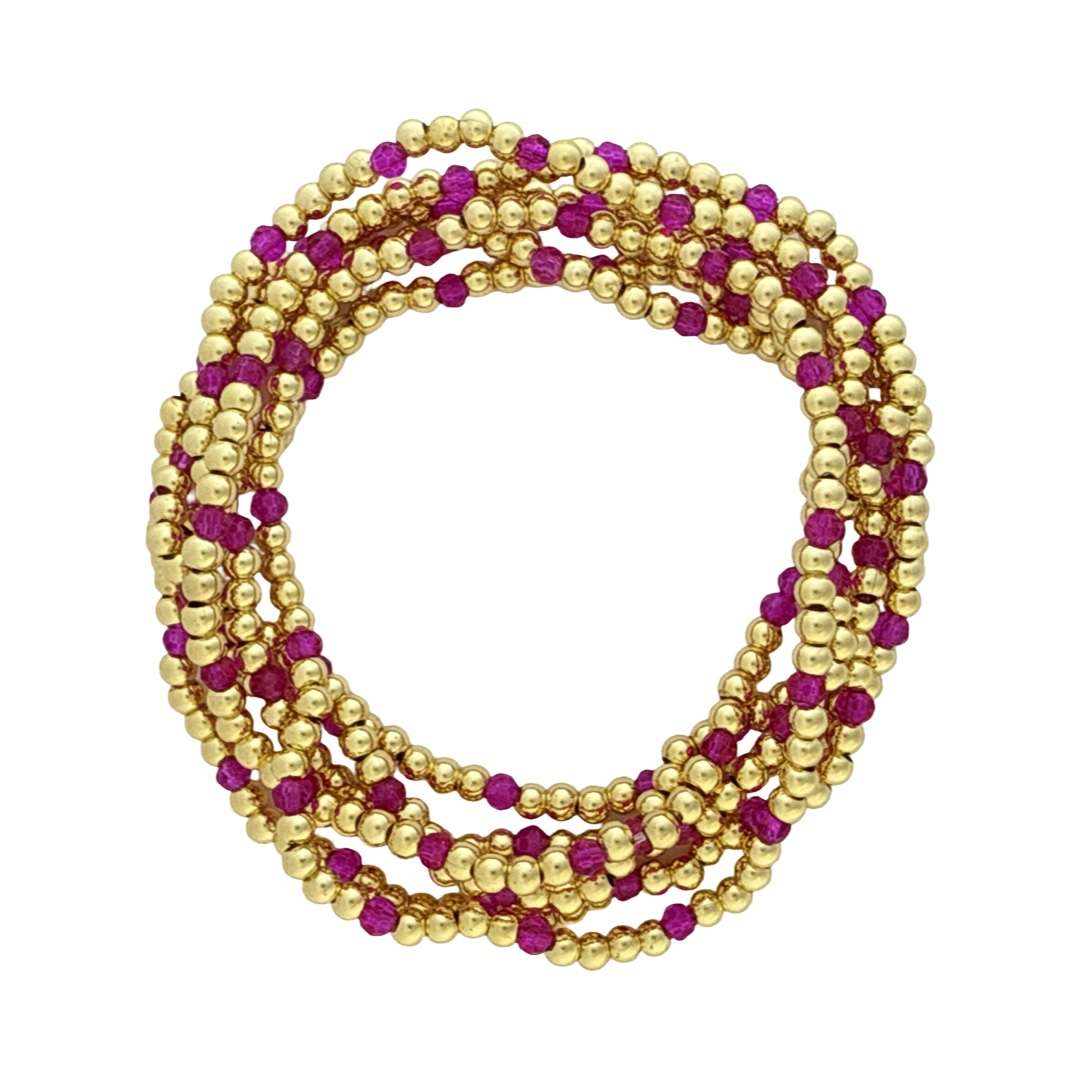 Fashion 404035 <br> Fashion bracelet 3mm goldplated brass w/faceted colored beads - pink - set of 6 - Image 2