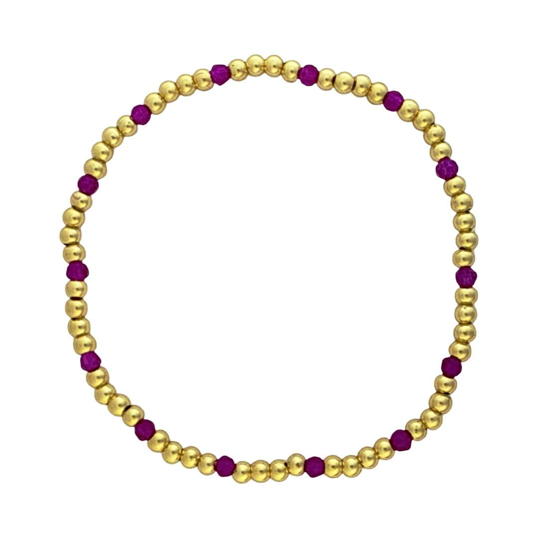 Fashion 404035 <br> Fashion bracelet 3mm goldplated brass w/faceted colored beads - pink - set of 6 - Image 1