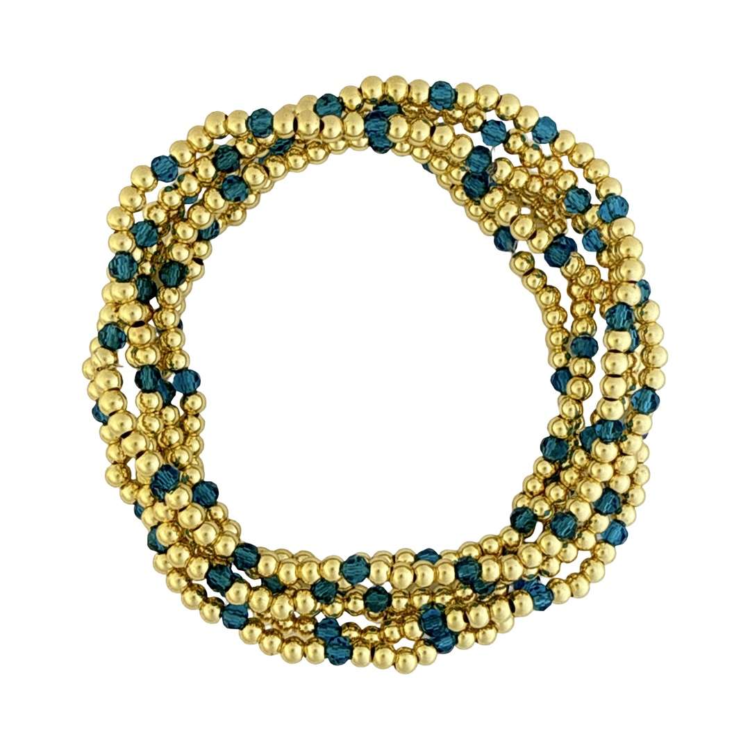 Fashion 404036 <br> Fashion bracelet 3mm goldplated brass w/faceted colored beads - teal - set of 6 - Image 2