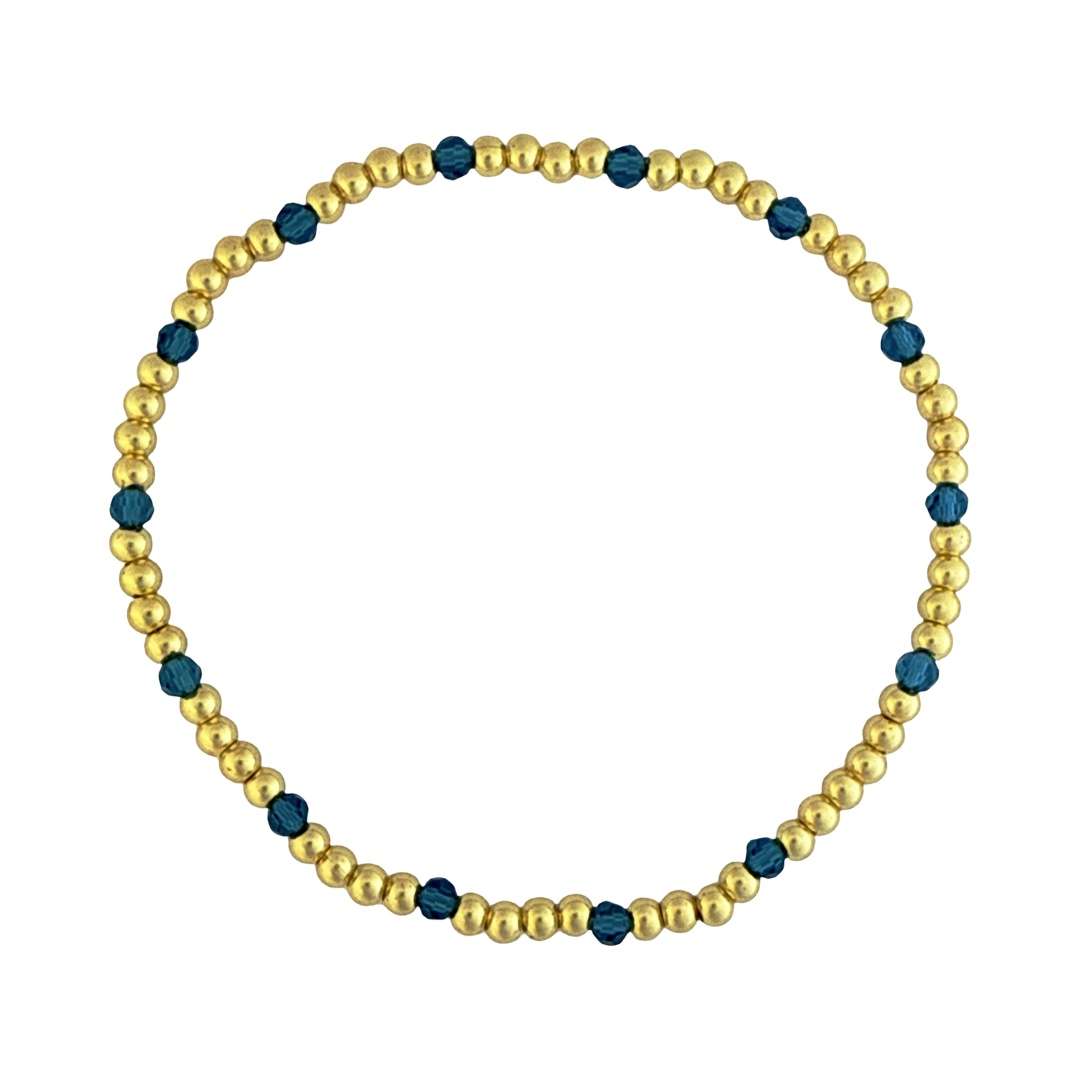 Fashion 404036 <br> Fashion bracelet 3mm goldplated brass w/faceted colored beads - teal - set of 6 - Image 1
