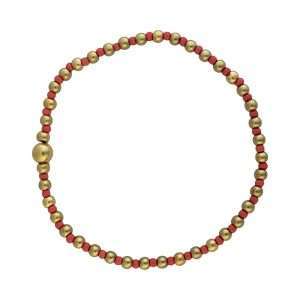 Fashion 404041 <br> Fashion bracelet seed beads w/5mm center 18K goldplated brass bead 3mm  - coral - set of 6