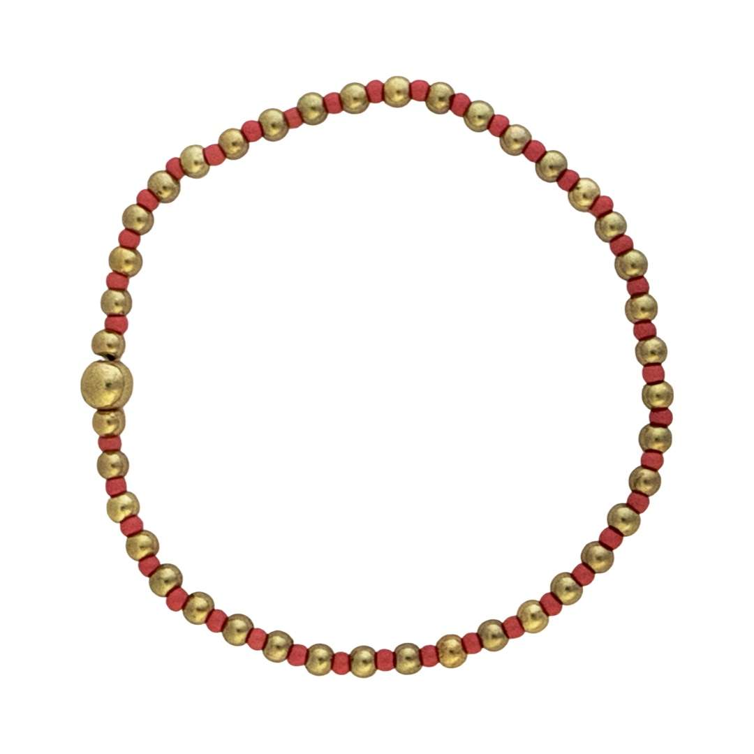 Fashion 404041 <br> Fashion bracelet seed beads w/5mm center 18K goldplated brass bead 3mm  - coral - set of 6 - Image 1