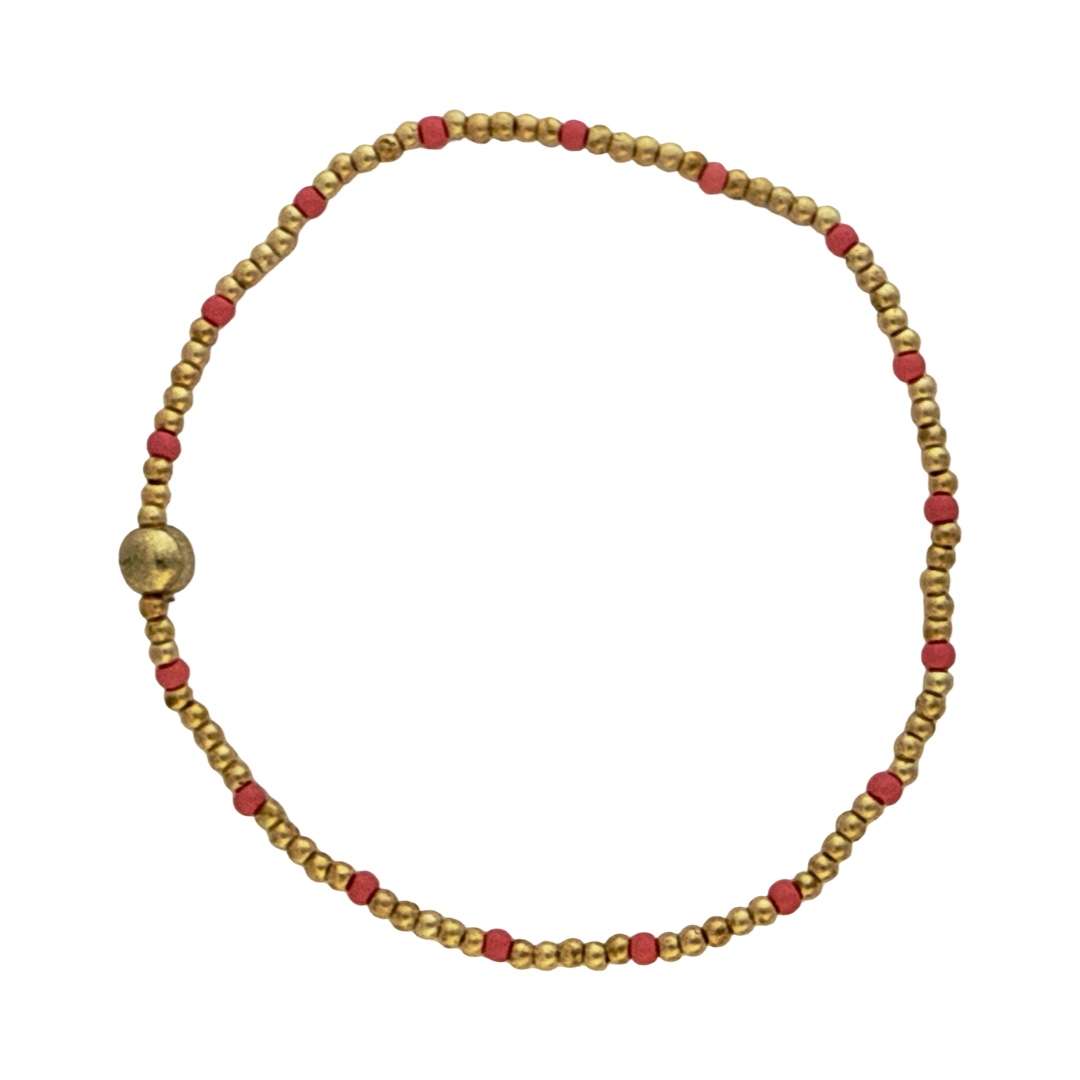 Fashion 404042 <br> Fashion bracelet 18K goldplated brass bead 3mm w/ seed beads w/5mm center - coral - set of 6 - Image 1