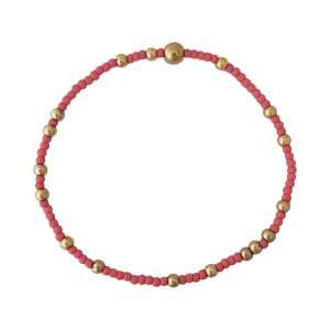 Fashion 404043 <br> Fashion bracelet 18K goldplated brass bead 3mm w/ seed beads w/5mm center, alternating - coral - set of 6