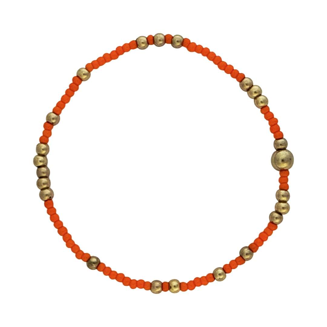 Fashion 404044 <br> Fashion bracelet 18K goldplated brass bead 3mm w/ seed beads w/5mm center, alternating - orange - set of 6 - Image 1