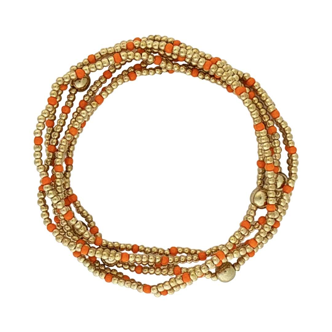 Fashion 404045 <br> Fashion bracelet 18K goldplated brass bead 3mm w/ seed beads w/5mm center - orange - set of 6 - Image 2