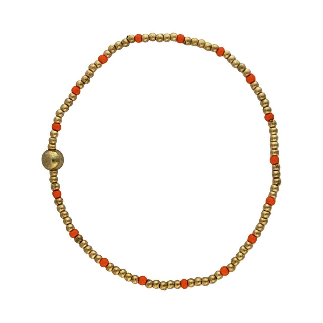 Fashion 404045 <br> Fashion bracelet 18K goldplated brass bead 3mm w/ seed beads w/5mm center - orange - set of 6 - Image 1