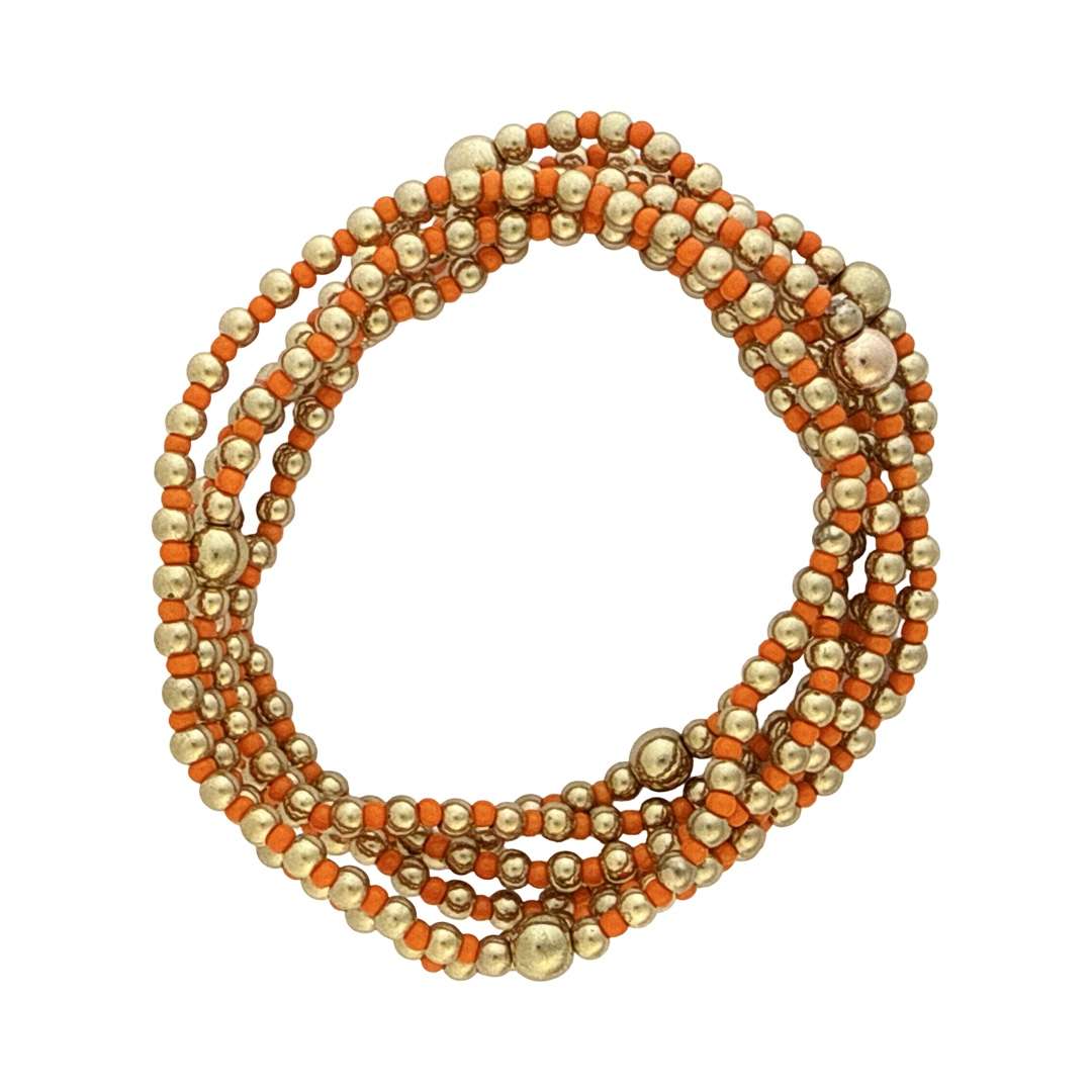 Fashion 404046 <br> Fashion bracelet 18K goldplated brass bead 3mm w/ seed beads w/5mm center, alternating - orange - set of 6 - Image 2