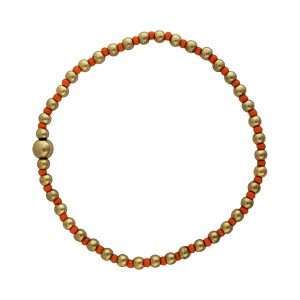 Fashion 404046 <br> Fashion bracelet 18K goldplated brass bead 3mm w/ seed beads w/5mm center, alternating - orange - set of 6