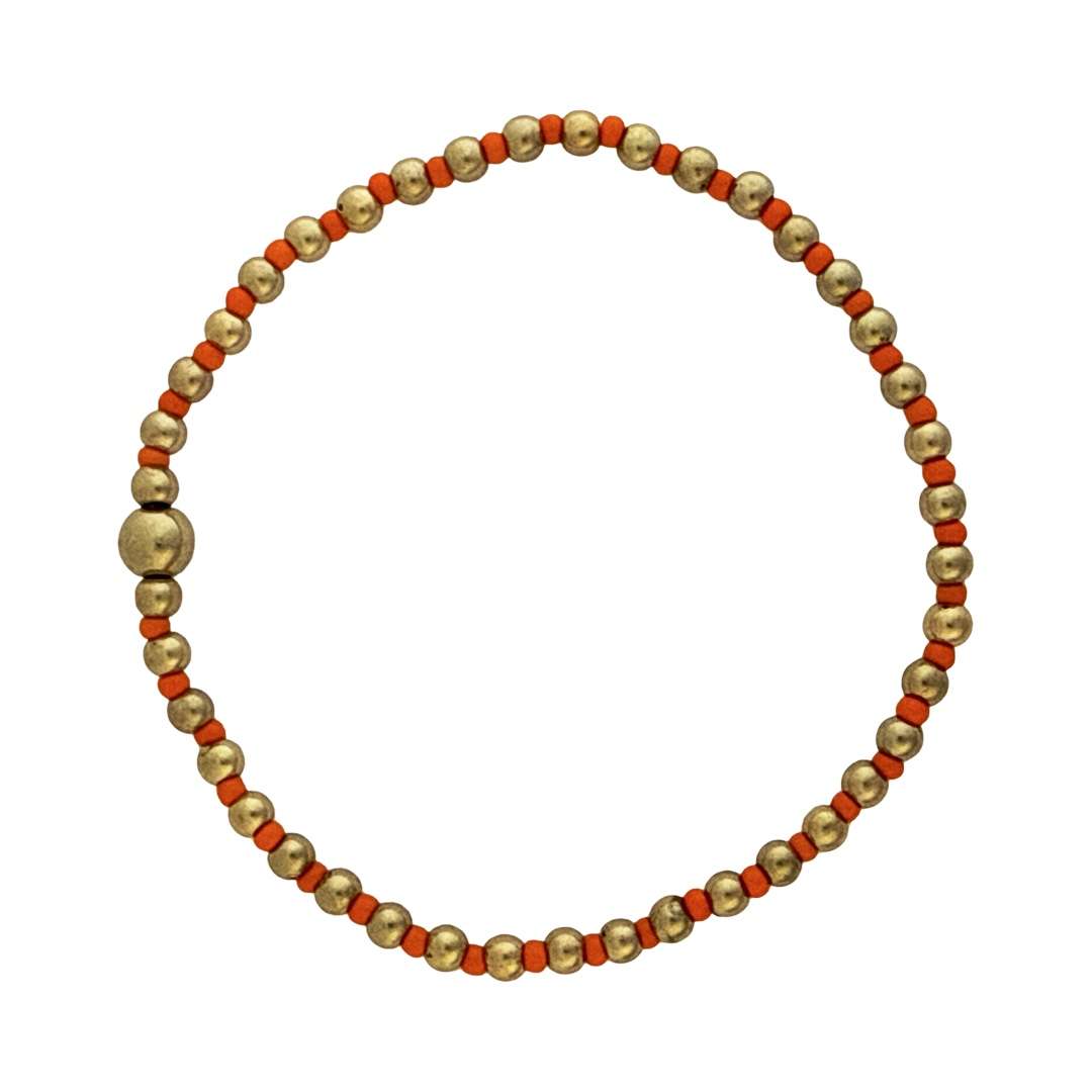 Fashion 404046 <br> Fashion bracelet 18K goldplated brass bead 3mm w/ seed beads w/5mm center, alternating - orange - set of 6 - Image 1
