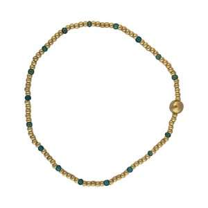 Fashion 404047 <br> Fashion bracelet 18K goldplated brass bead 3mm w/ seed beads w/5mm center, alernating - turquoise - set of 6