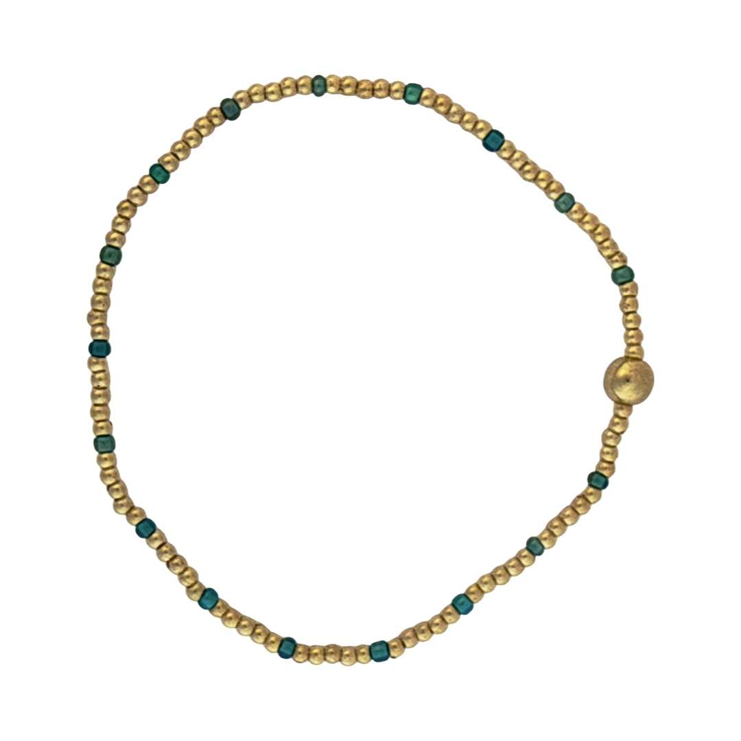 Fashion 404047 <br> Fashion bracelet 18K goldplated brass bead 3mm w/ seed beads w/5mm center, alernating - turquoise - set of 6 - Image 1