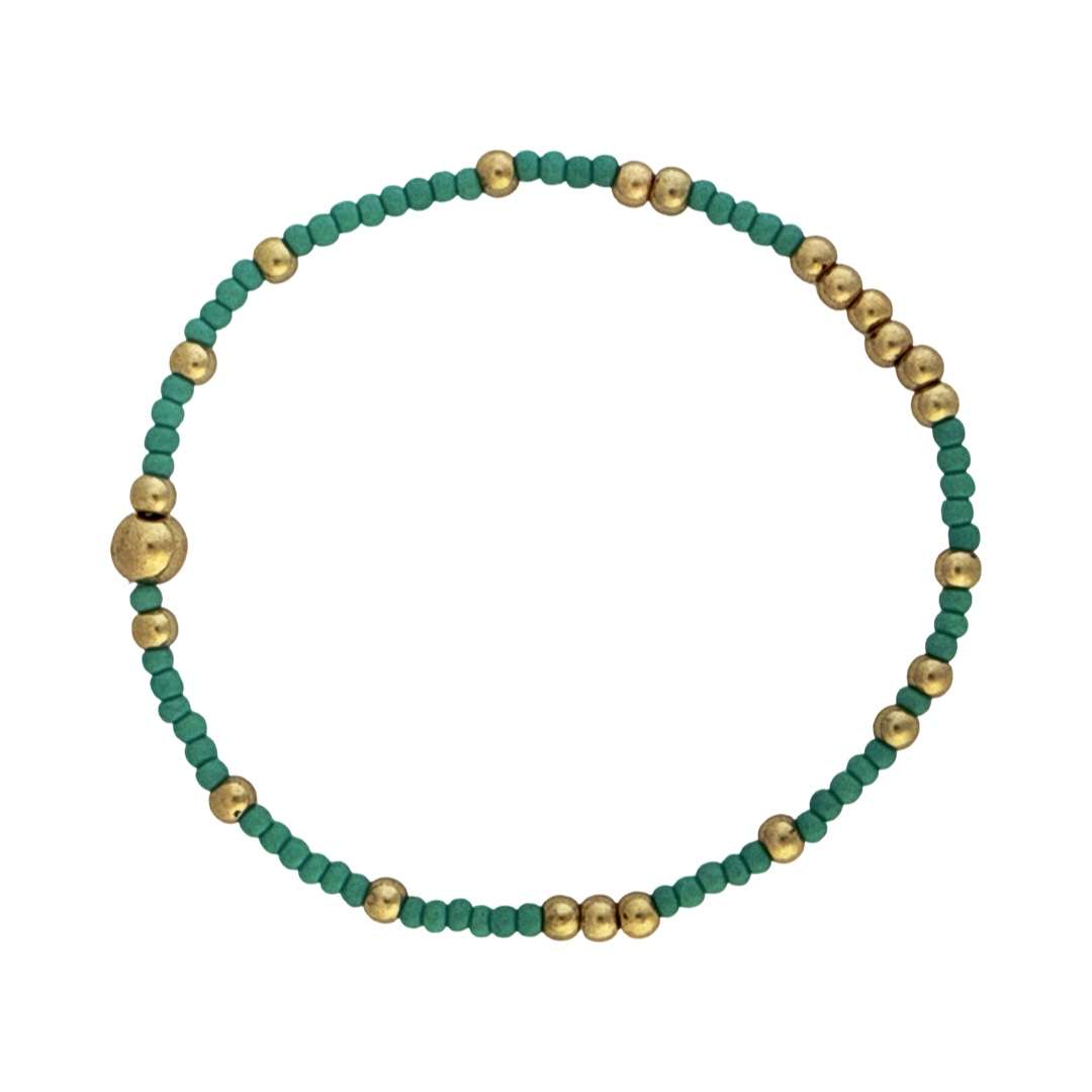 Fashion 404048 <br> Fashion bracelet 18K goldplated brass bead 3mm w/ seed beads w/5mm center, alternating - turquoise - set of 6 - Image 1