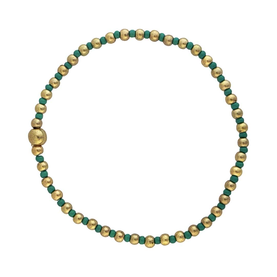 Fashion 404049 <br> Fashion bracelet 18K goldplated brass bead 3mm w/ seed beads w/5mm center, alternating - turquoise - set of 6 - Image 1