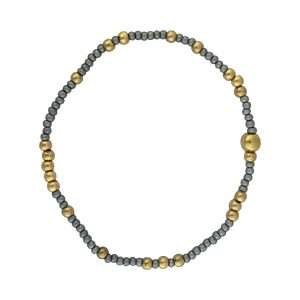 Fashion 404050 <br> Fashion bracelet 18K goldplated brass bead 3mm w/ seed beads w/5mm center, alternating - silver - set of 6