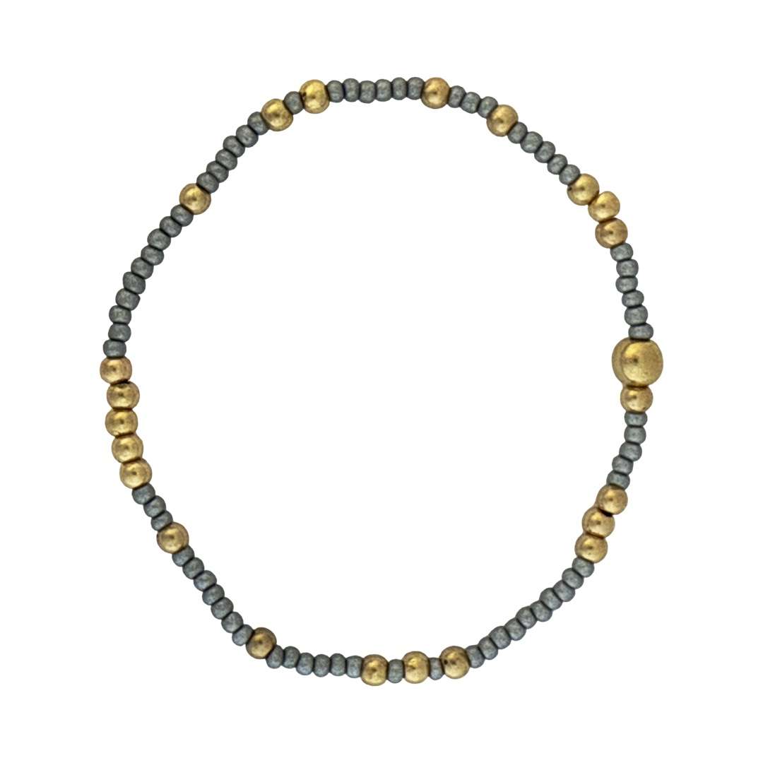 Fashion 404050 <br> Fashion bracelet 18K goldplated brass bead 3mm w/ seed beads w/5mm center, alternating - silver - set of 6 - Image 1