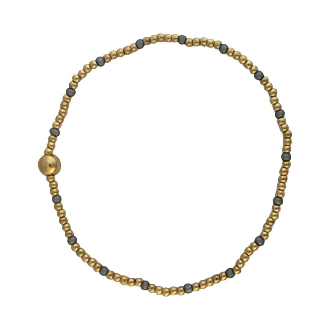 Fashion 404051 <br> Fashion bracelet 18K goldplated brass bead 3mm w/ seed beads w/5mm center - silver - set of 6 - Image 1