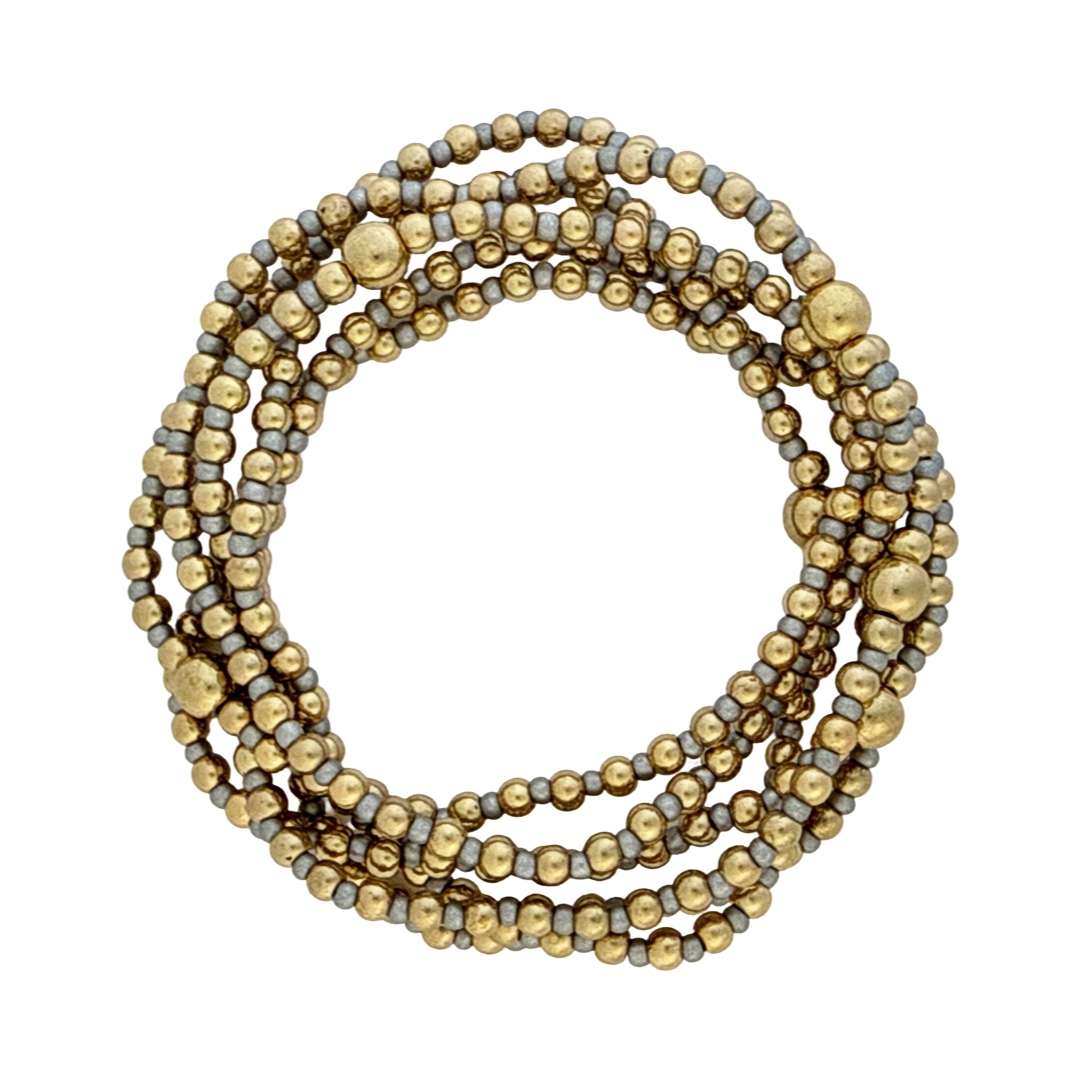 Fashion 404051 <br> Fashion bracelet 18K goldplated brass bead 3mm w/ seed beads w/5mm center - silver - set of 6 - Image 2