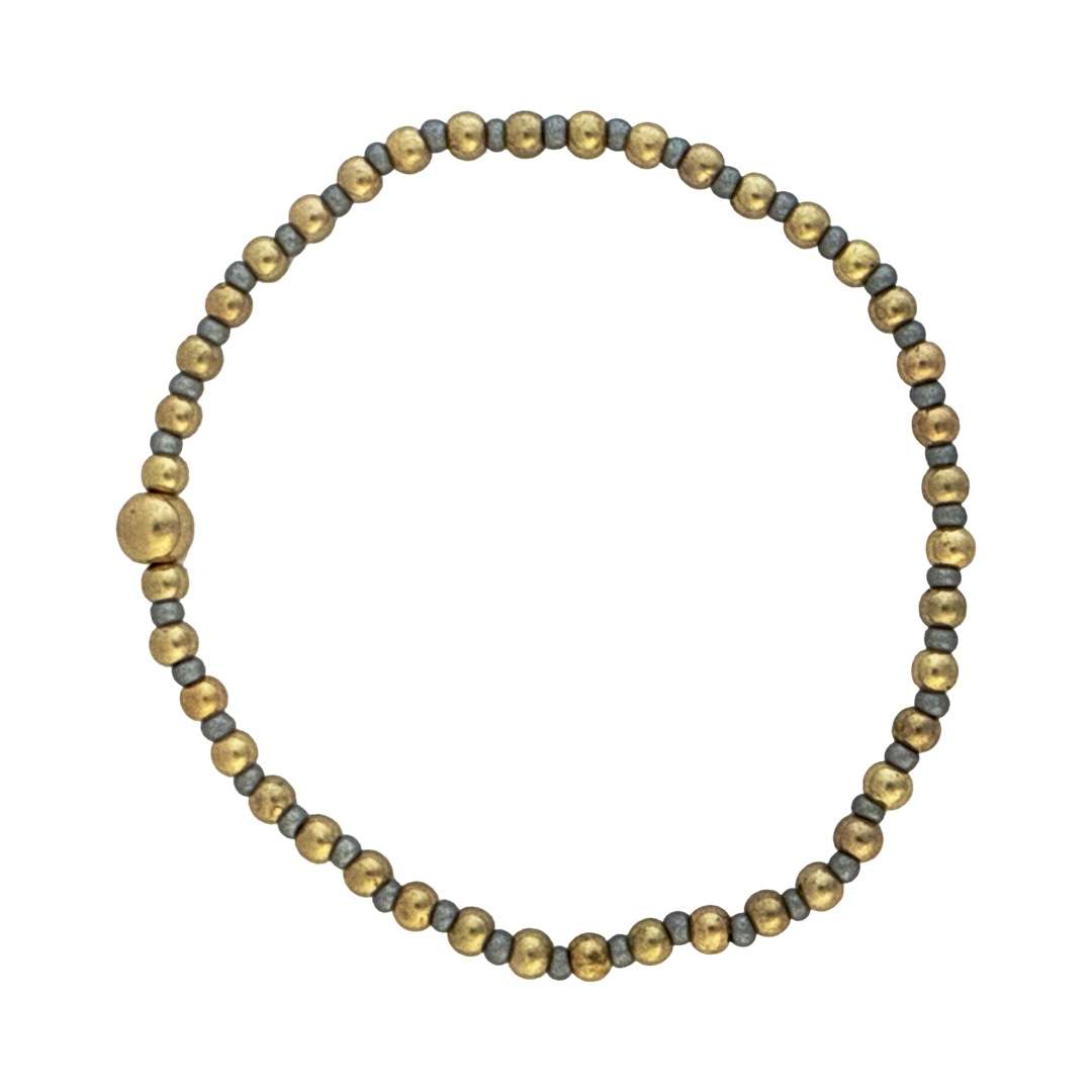 Fashion 404052 <br> Fashion bracelet 18K goldplated brass bead 3mm w/ seed beads w/5mm center, alernating - silver - set of 6 - Image 1