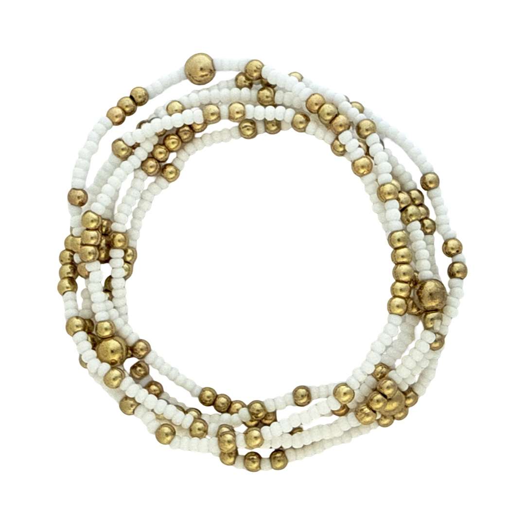 Fashion 404053 <br> Fashion bracelet 18K goldplated brass bead 3mm w/ seed beads w/5mm center, alternating - white - set of 6 - Image 2